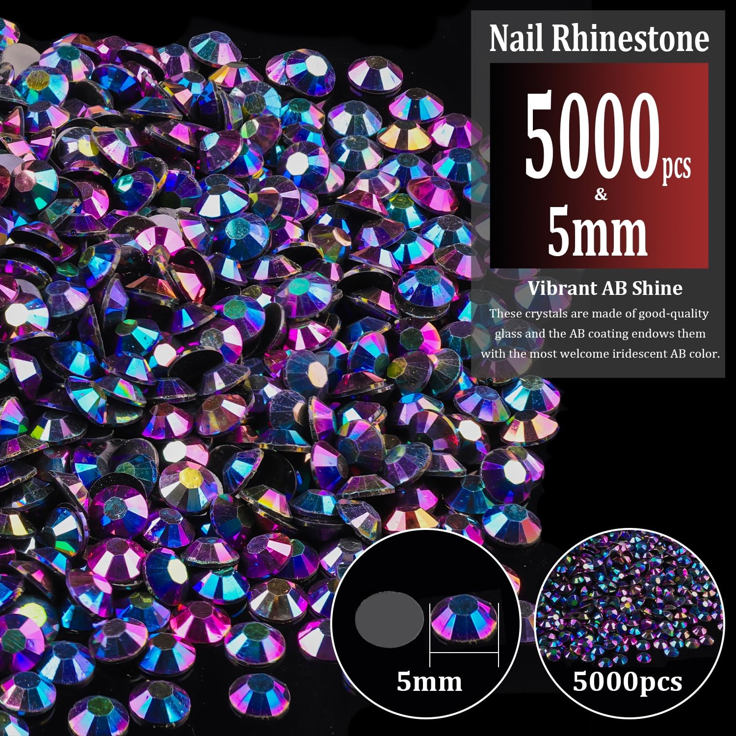 5000pcs 5mm Resin Rhinestones Bulk, Purplish Black AB Flatback Round Jelly Rh…