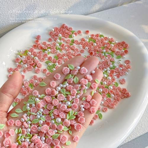 3D Flower Nail Charms, 60PCS 3D Flower Nail Art Rhinestones Pink Pale Pink