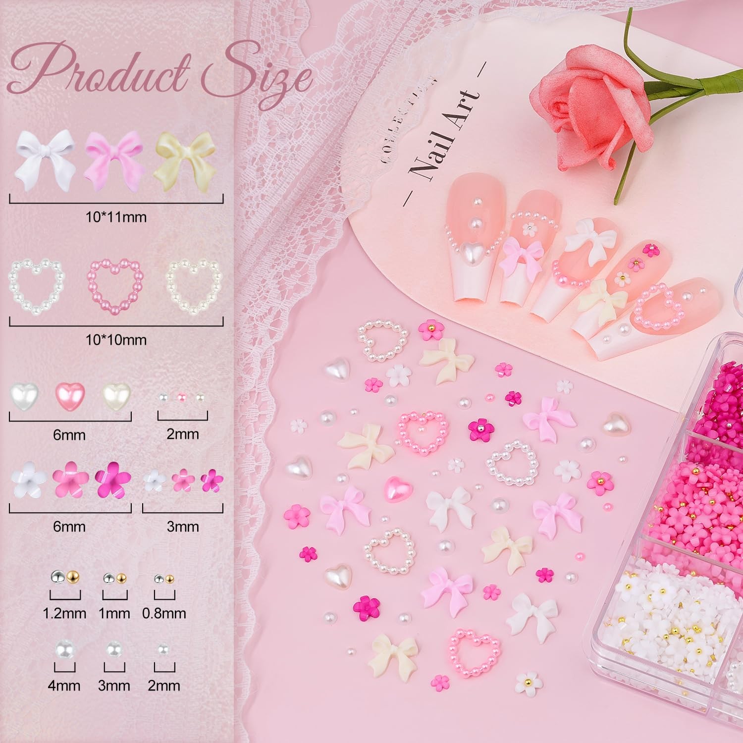 3D Nail Charms and Gems Set 7, 20PCS Chunky Butterfly Charms + 75PCS Coquette…