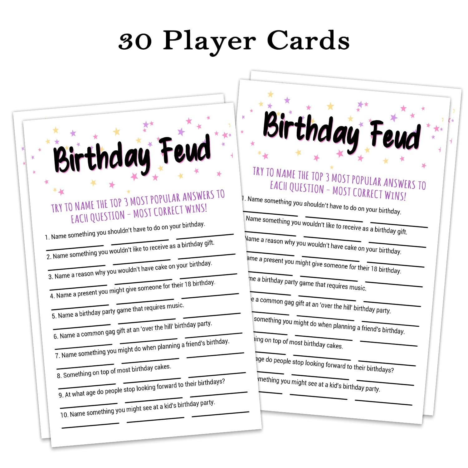 Adult Birthday Party Game, Feud Game Cards, Birthday…