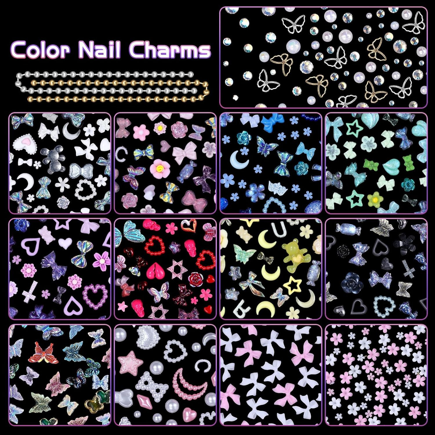 3D Nail Art Charms Set with Flowers, Pearls, and Butterfly Accessories