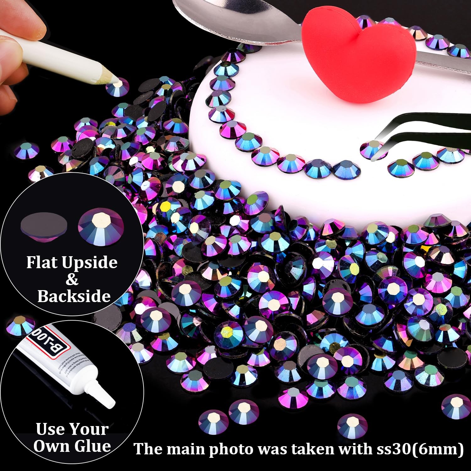 5000pcs 5mm Resin Rhinestones Bulk, Purplish Black AB Flatback Round Jelly Rh…