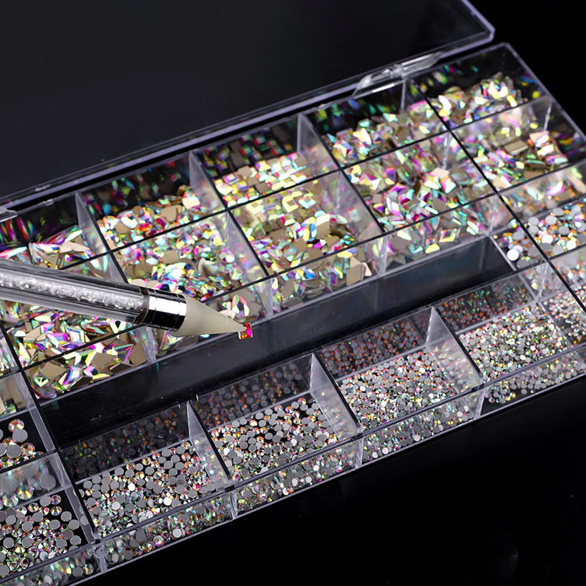 21 grid nail art diamond flat bottom glass diamond multi style special shaped