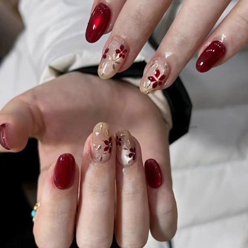 False Nail Certified Safe Wine Red Cats Eye Shimmers Effect Artificial Nail