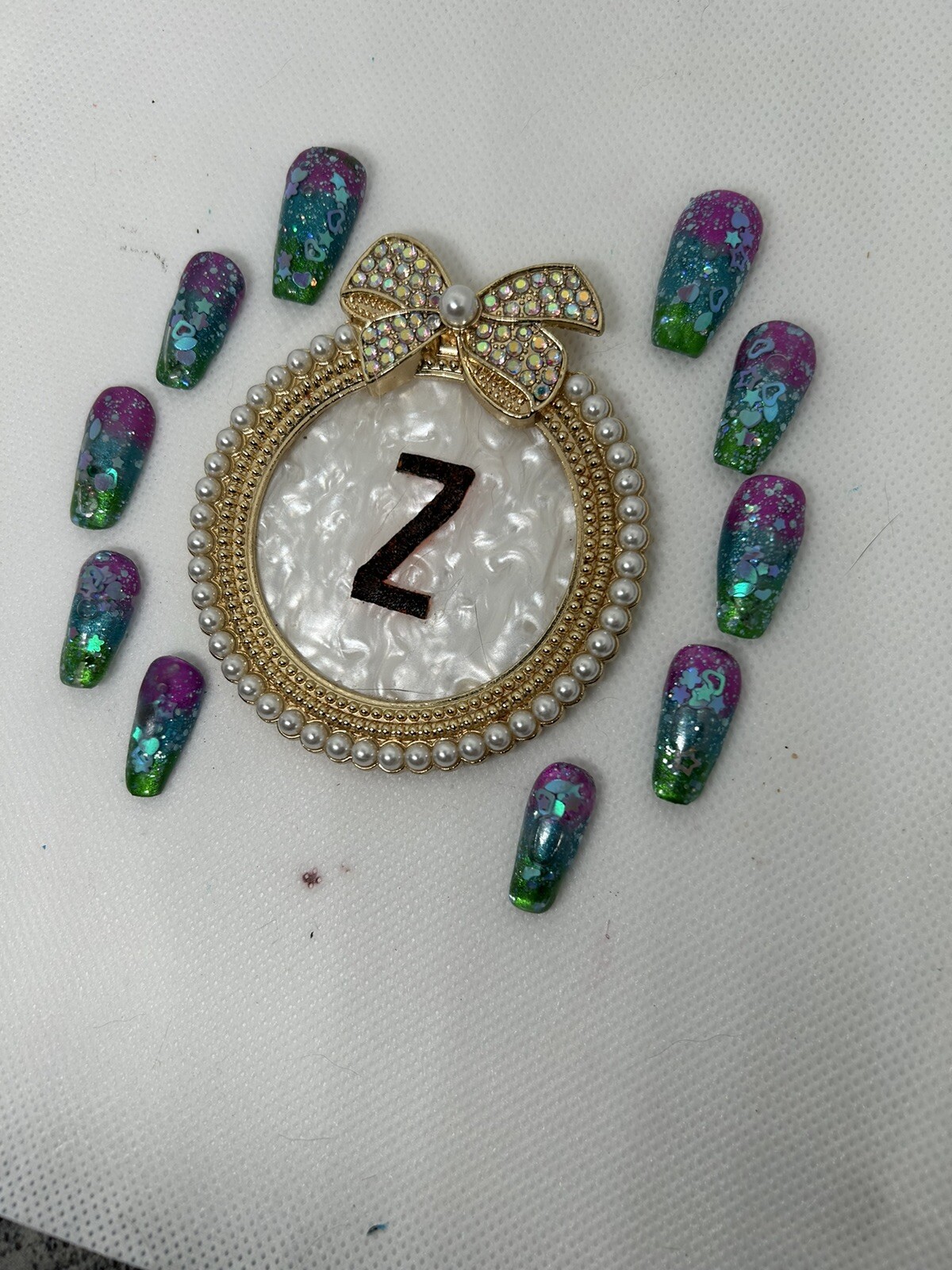 Z NAILZ! Handmade Aquarium M Press On Nails In Blue, Purple & Green