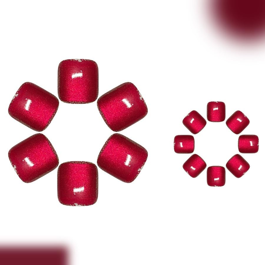 Wine Red Press on Toenails Short Square Fake Toe Nails Red Cat Eye Style 3