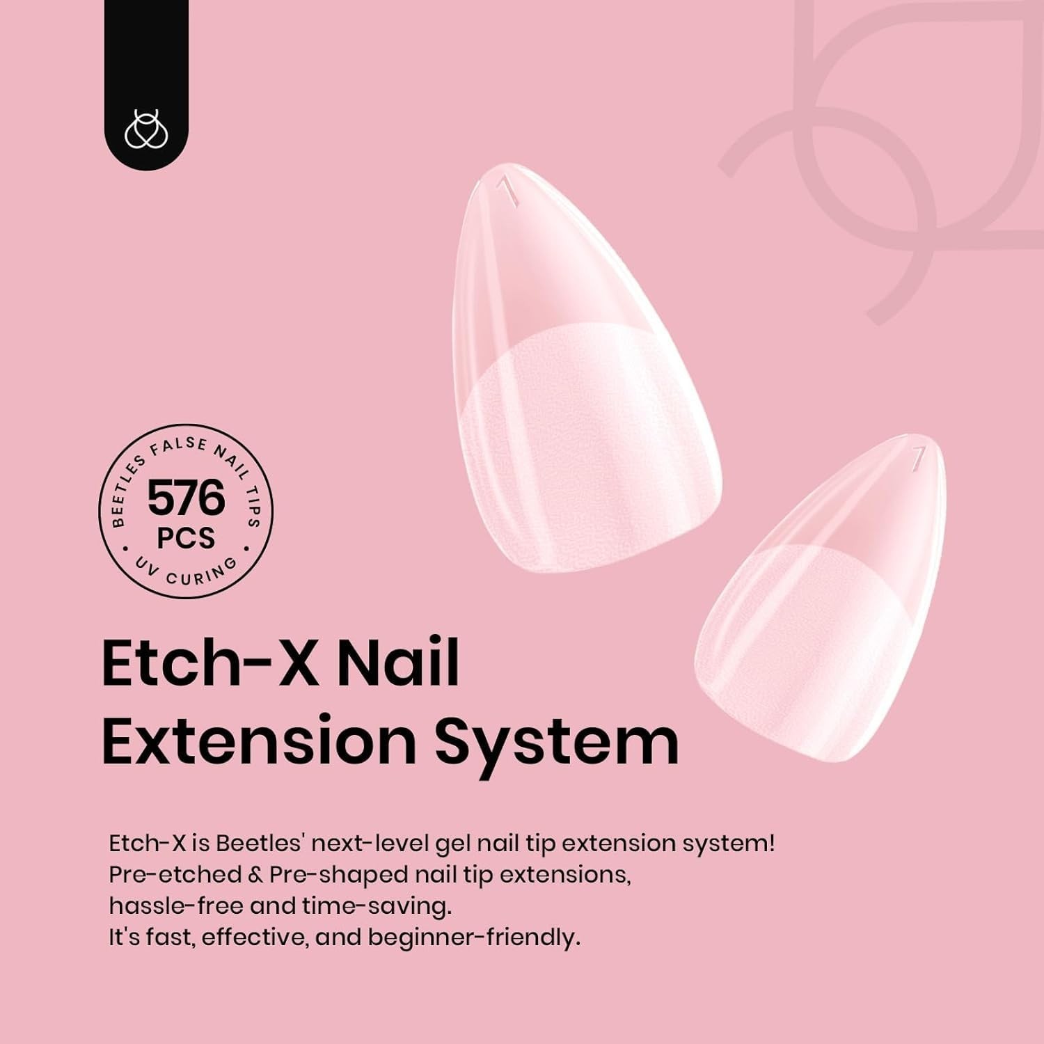 Beetles Gel Nail Tips 576Pcs Extra Short Almond Fake Nails Etch-X Half Matte Pre