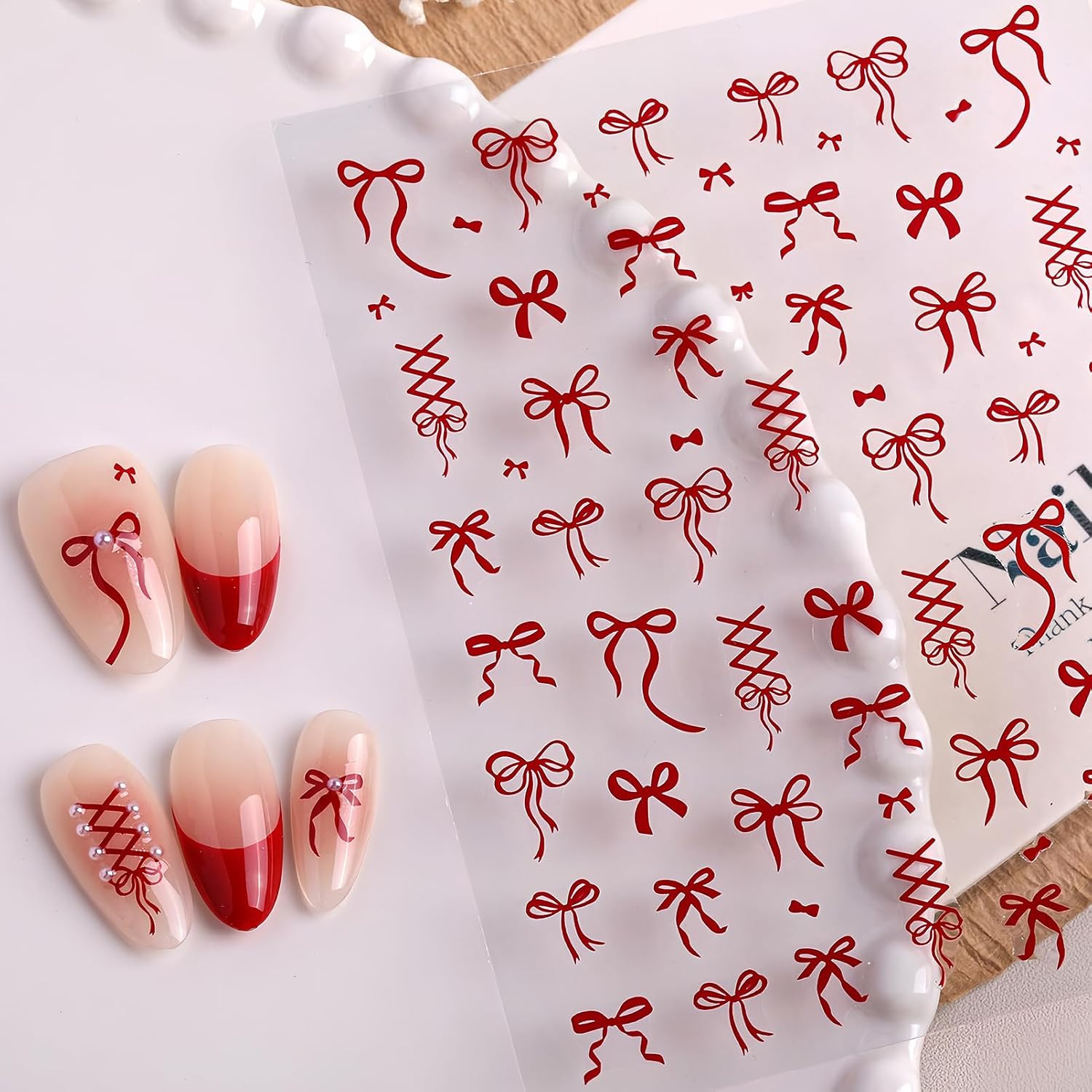 4Pcs Bow Nail Art Stickers Black White Red Gold Nail Decals Cute Ribbon Nail Sti