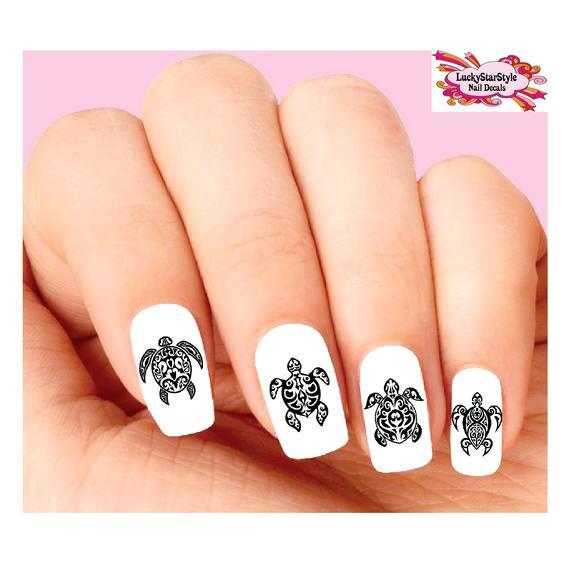 Waterslide Nail Decals Set of 20 – Hawaiian Tribal Turtles Assorted