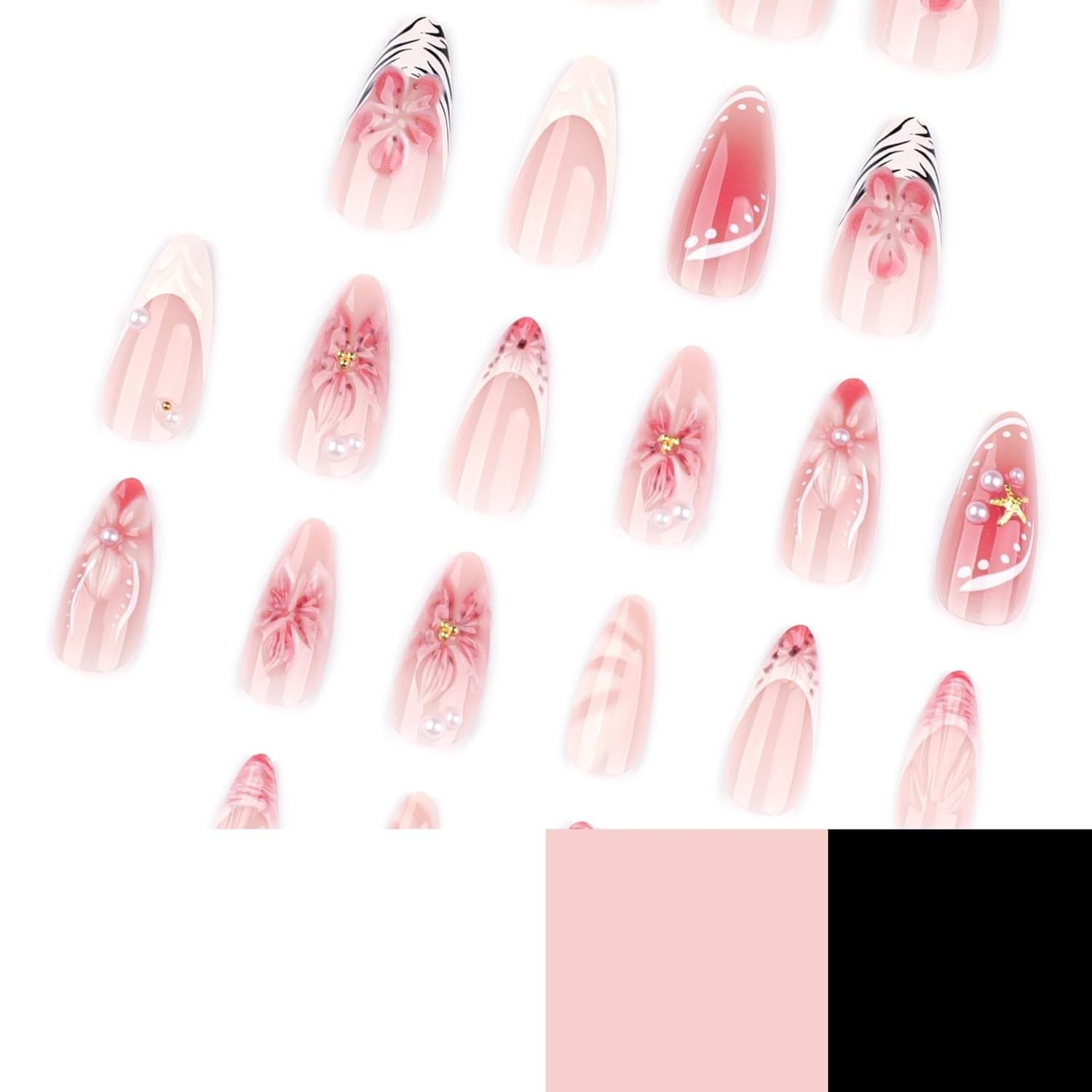 Chic 3D Flower French Tip Press-On Nails – 24 Reusable Almond Nails