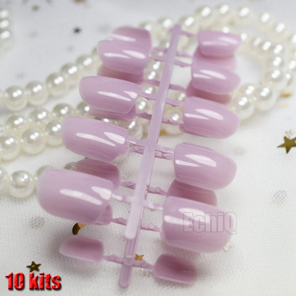 SHORT *PINK PEARL* Full Cover Square Gloss 24 Nails Tips Press On Shiny! 484