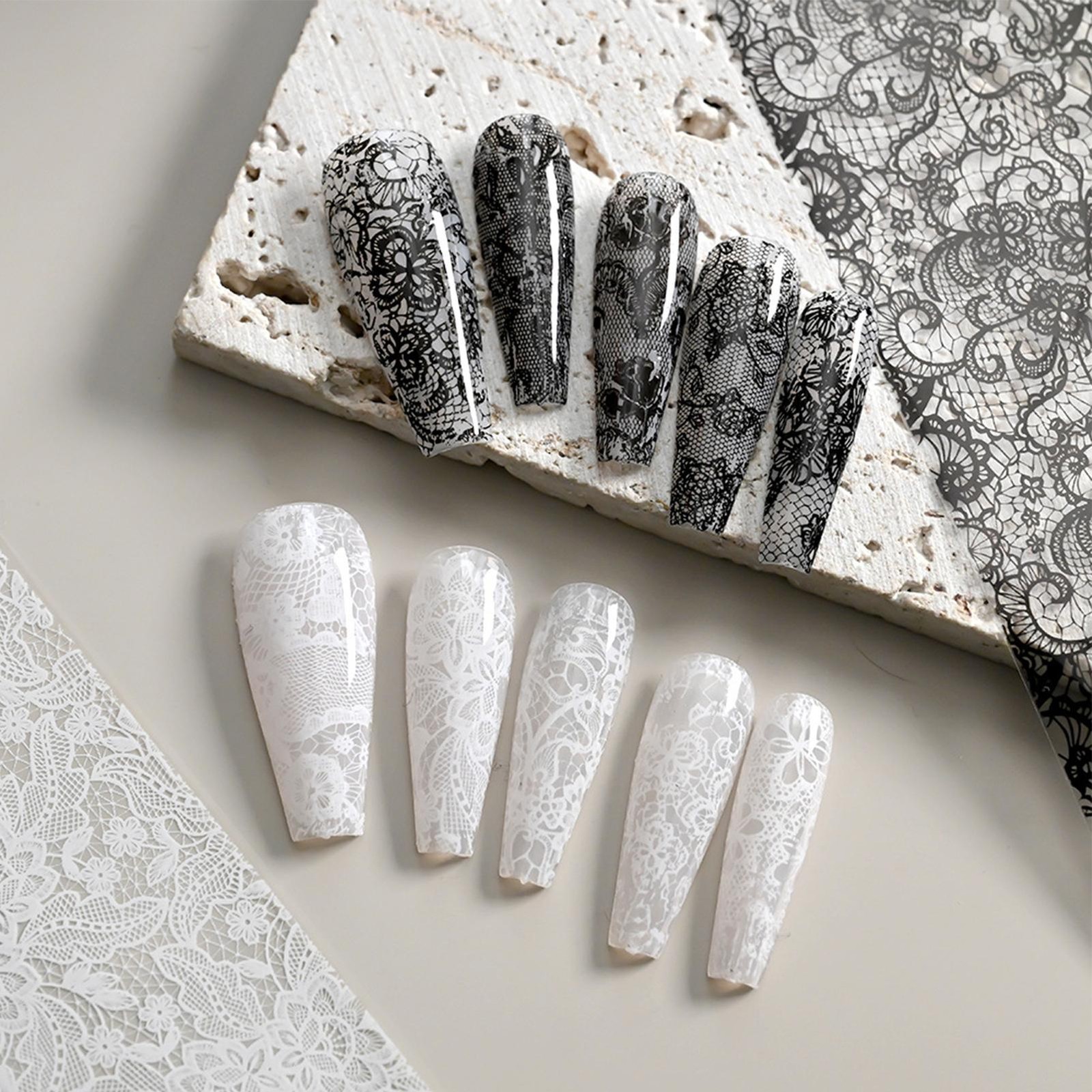10 Rolls Lace Nail Transfer Foil Sticker Nail Art Foils Decals Manicure Stickers