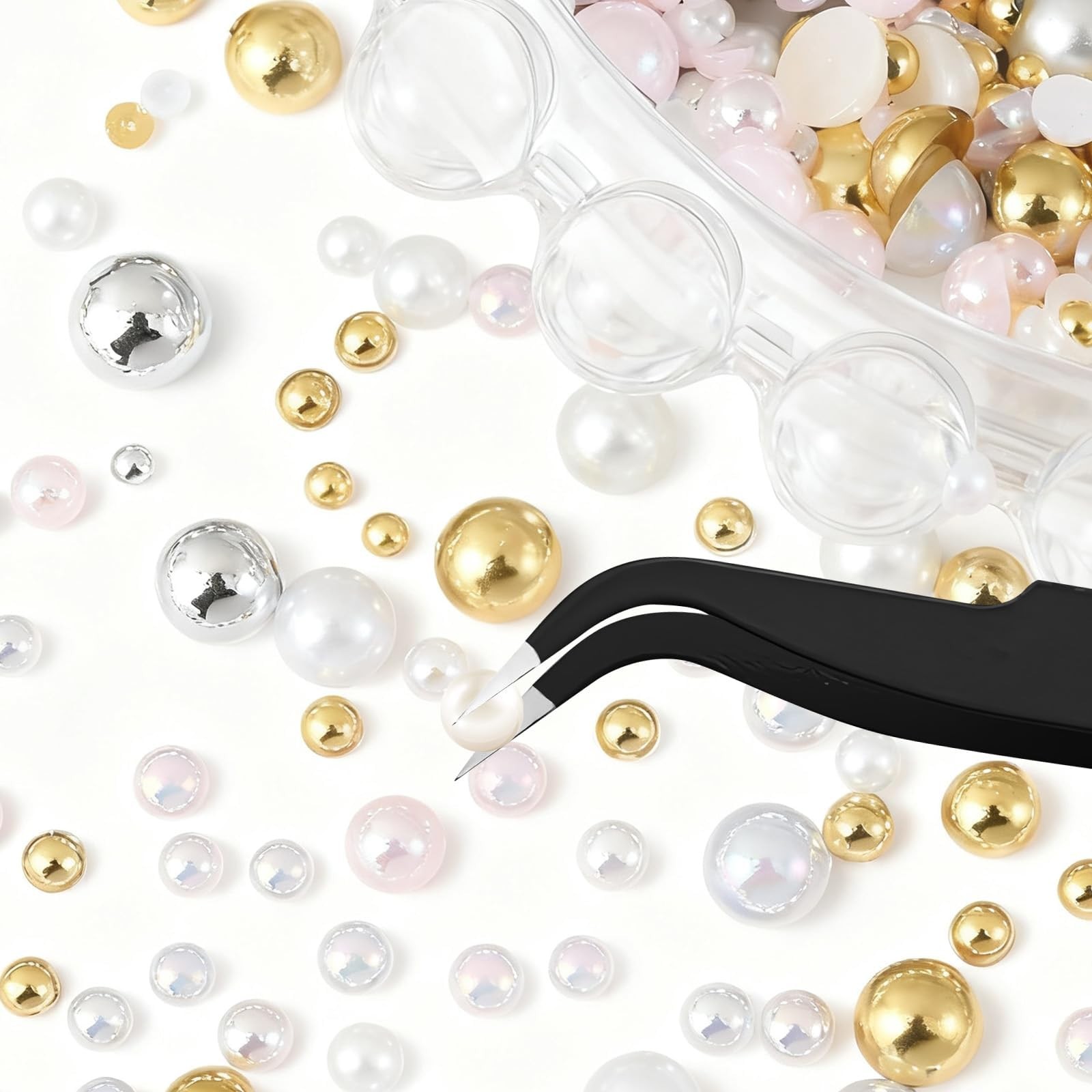 10000Pcs Nail Pearls, Flatback Pearl Charms for Nails Design in 6 Colors & 4 …