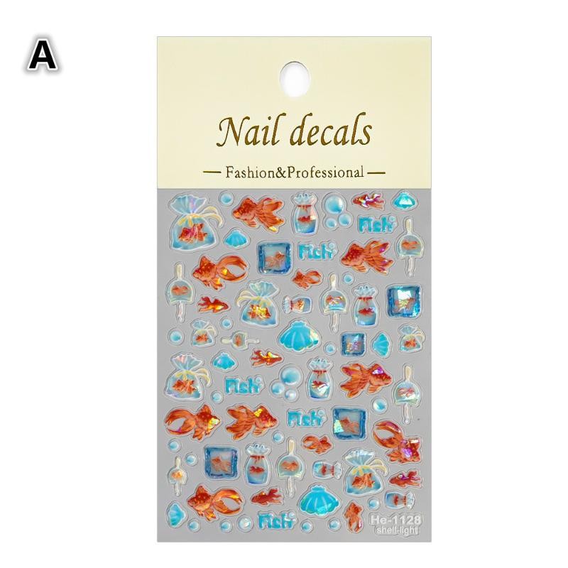 Shiny Goldfish Plastic Bag Seahorses Summer Jellyfish Starfish Nail Art Stickers