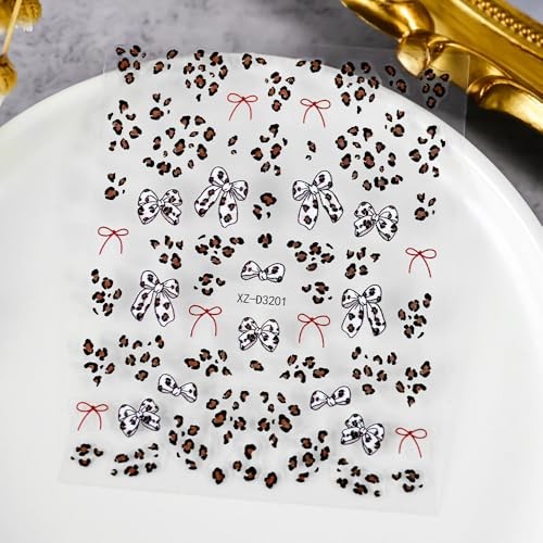 Leopard Print Nail Stickers Bow Decals for Nail Art Black Flower Nail Nial-5