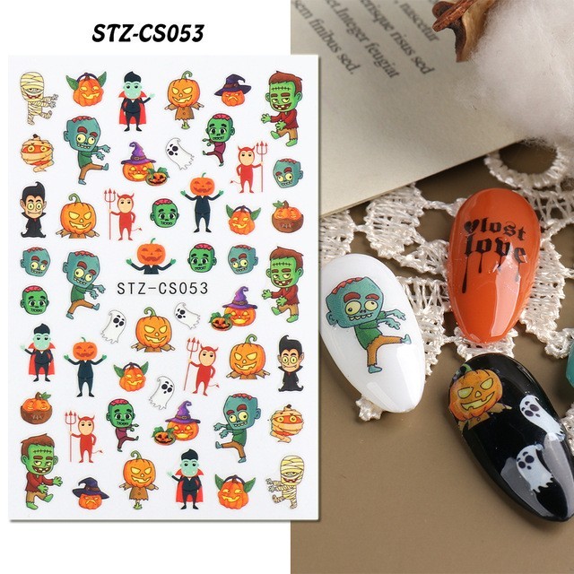 5 Sheets Halloween Skull Ghost Nail Art Stickers Clown Blood Scars Lips Decals