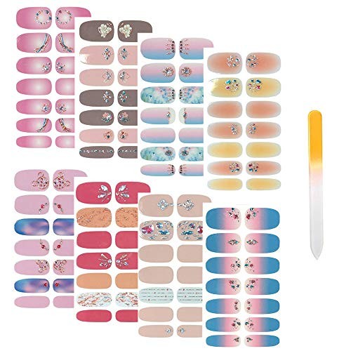 112pcs 8 Sheets Full Nail Wraps Stick on Gel Nail Polish Strips Stickers 25