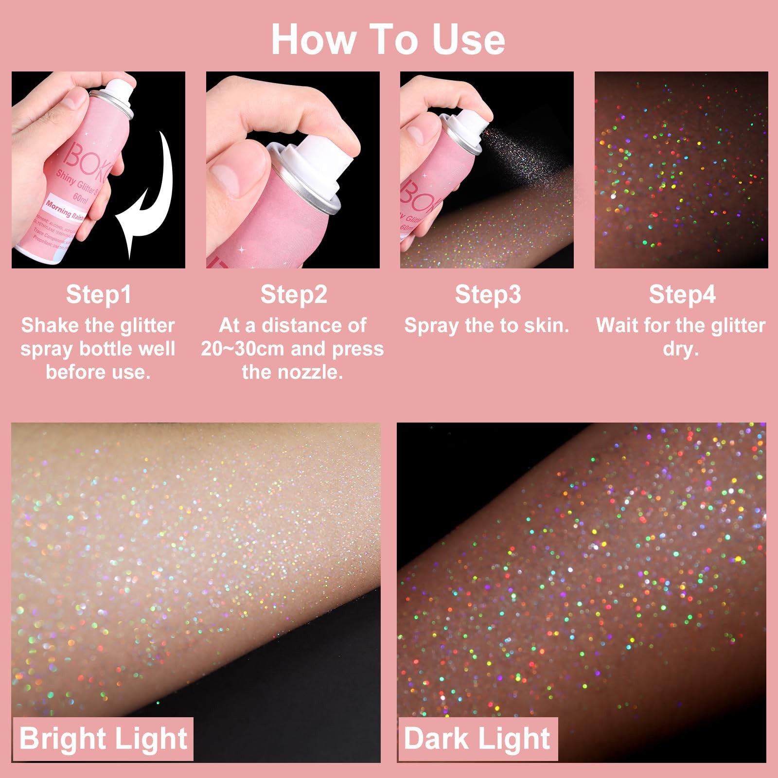 Body Glitter Spray, 60ML Holographic Silver Glitter Spray for Body Hair Cloth…
