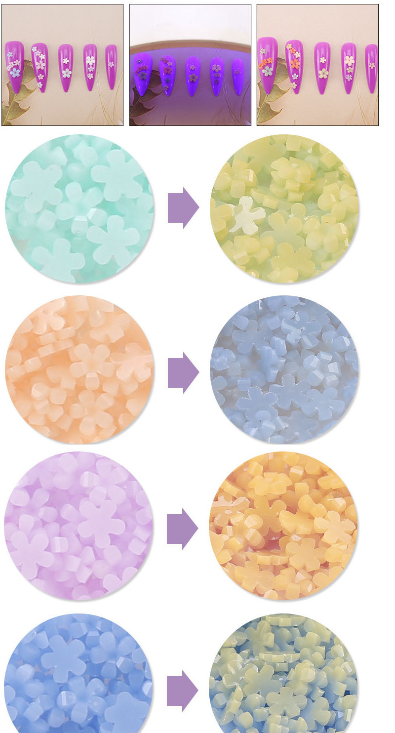 Mixed Nail Art Manicure 3D Color Change Five-Petal Flower Nails Gem Decors NH25