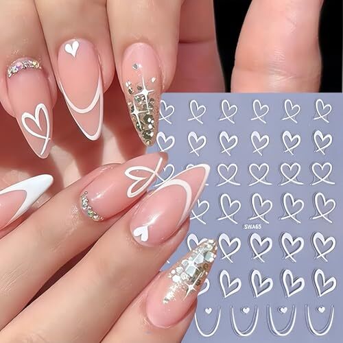 8Sheets Valentine’s Day Nail Stickers for Nail Art Heart Nail Heart Style