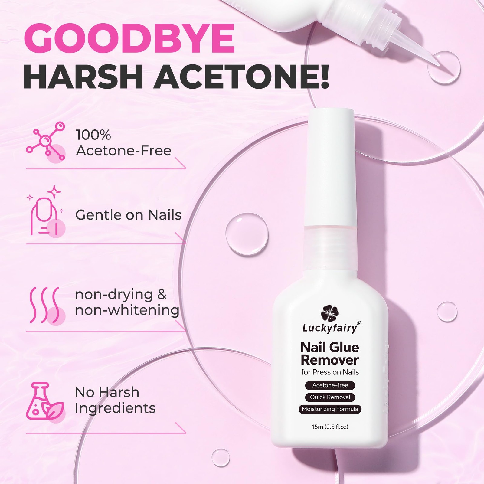 Luckyfairy Nail Glue Remover for Press on Nails, 15ml Acetone-free Nail…