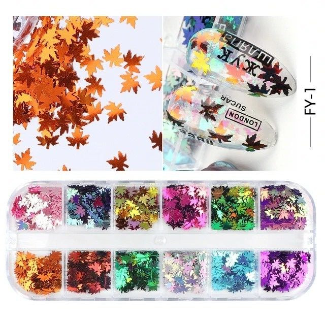3D Nail Art Sticker Maple Leaves Glitter Flakes Nails Decoration Laser Sequins
