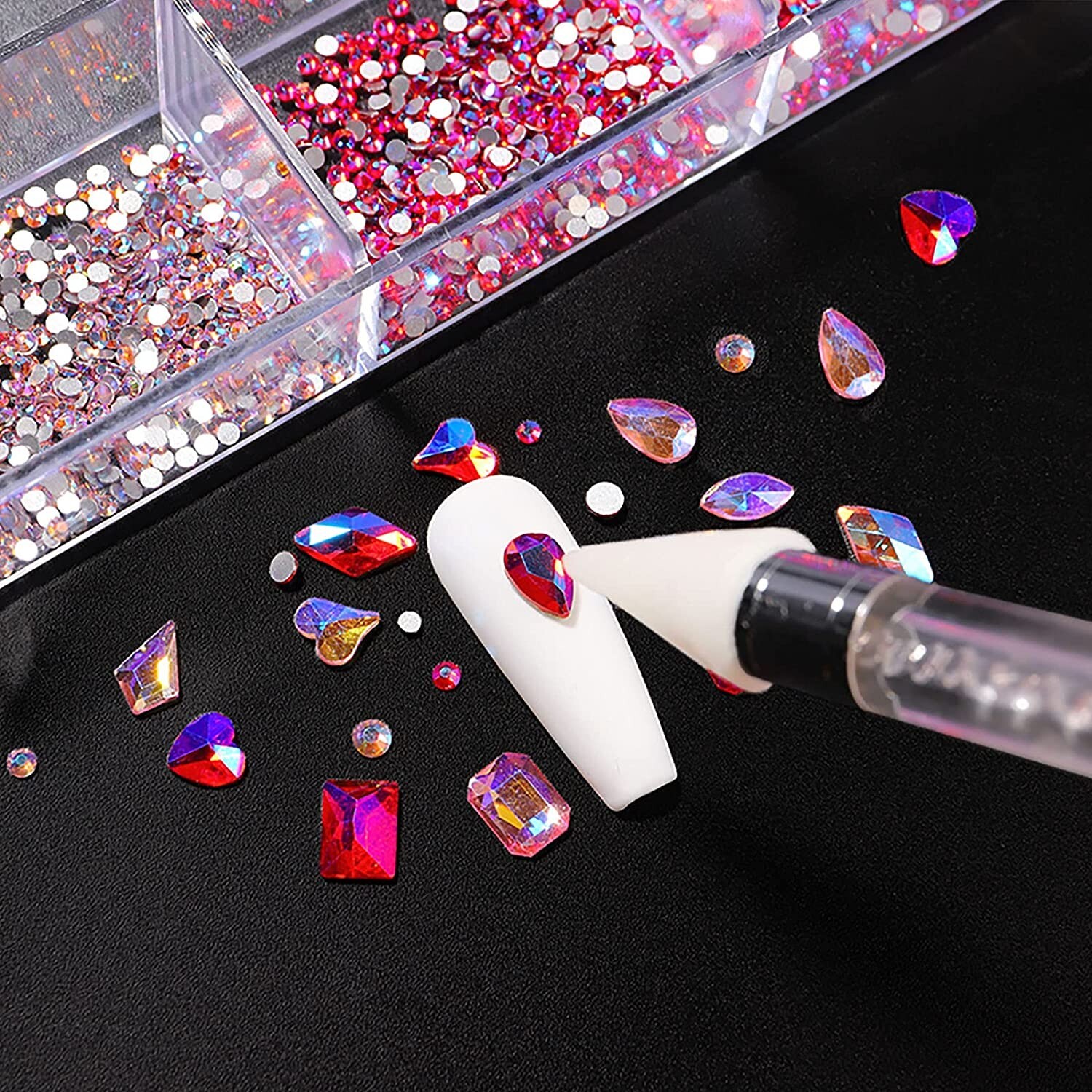 SANNE Nail Rhinestones Kit – 2000 Multi Shapes Pink Crystal Rhinestones for Nail