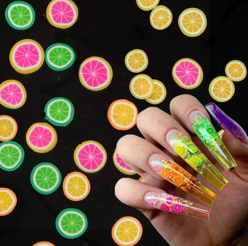 1000Pcs 3D Polymer Clay Nail Art Fruit Flower Feather Fimo Slices Decor Crafts