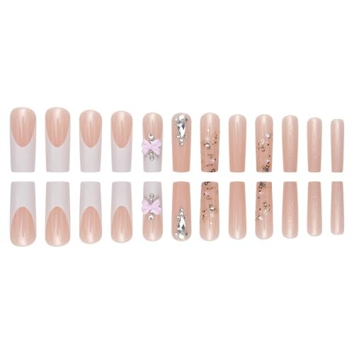 Press on Nails Extra Long – Square Press On Nails 05-French Tips with Bows