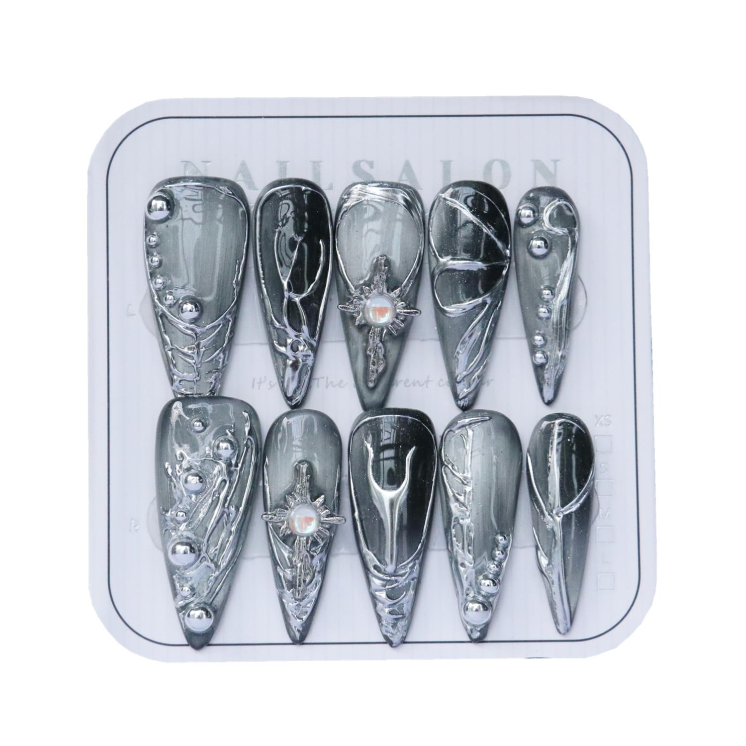 Gothic Stiletto Press On Nails – Gray Silver Gradient, Reusable & Durable Finish
