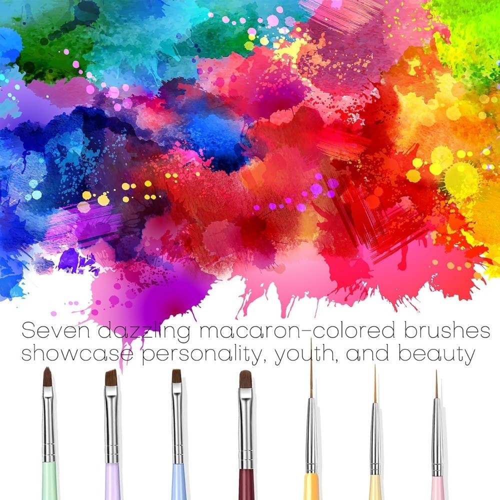 7PCS Nail Art Brush Set for DIY Painting Design with Liner Extension Gel Builder