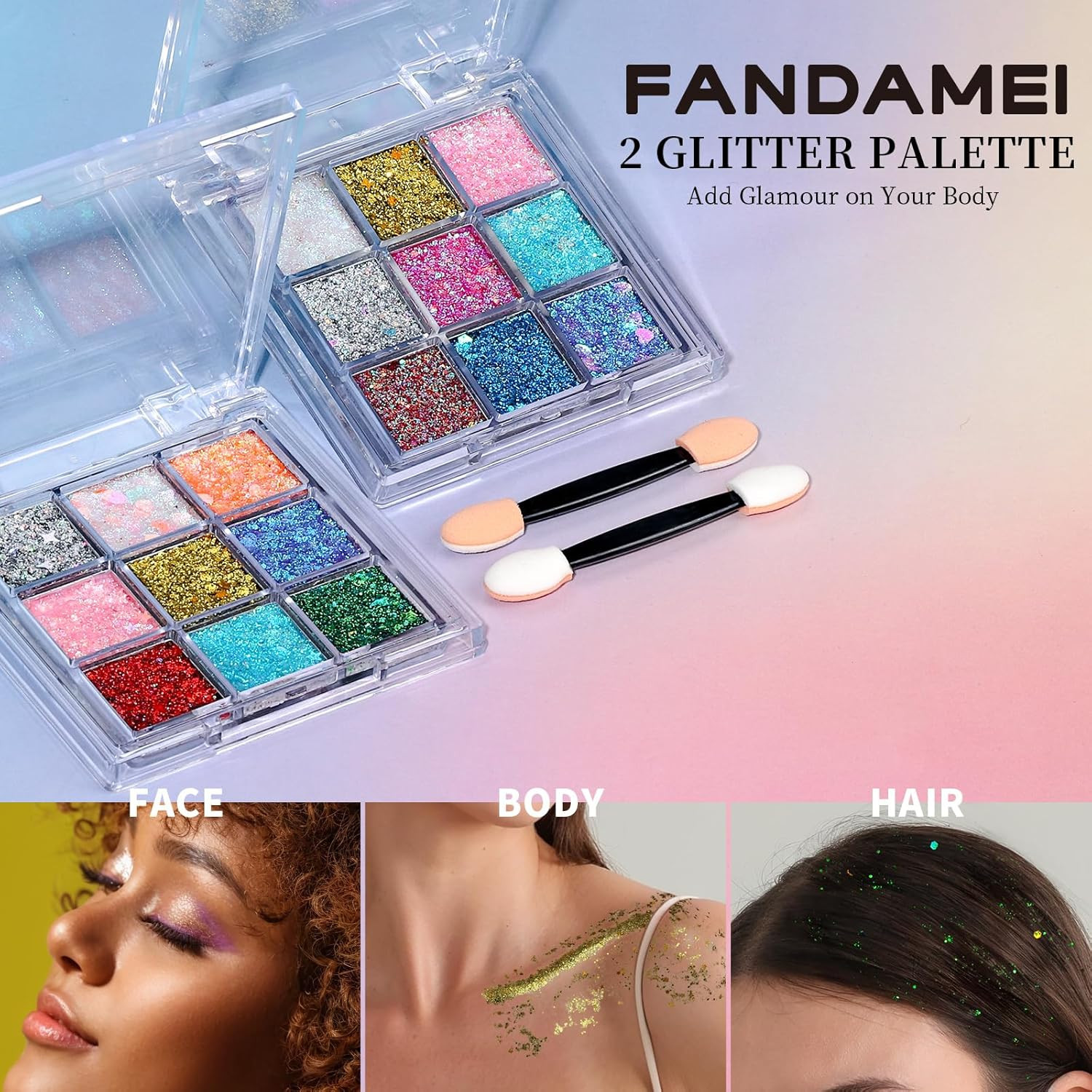 Face Glitter, 2 PCS Face Glitter Gel 18 Grids, Body Hair Glitter for Kids Women