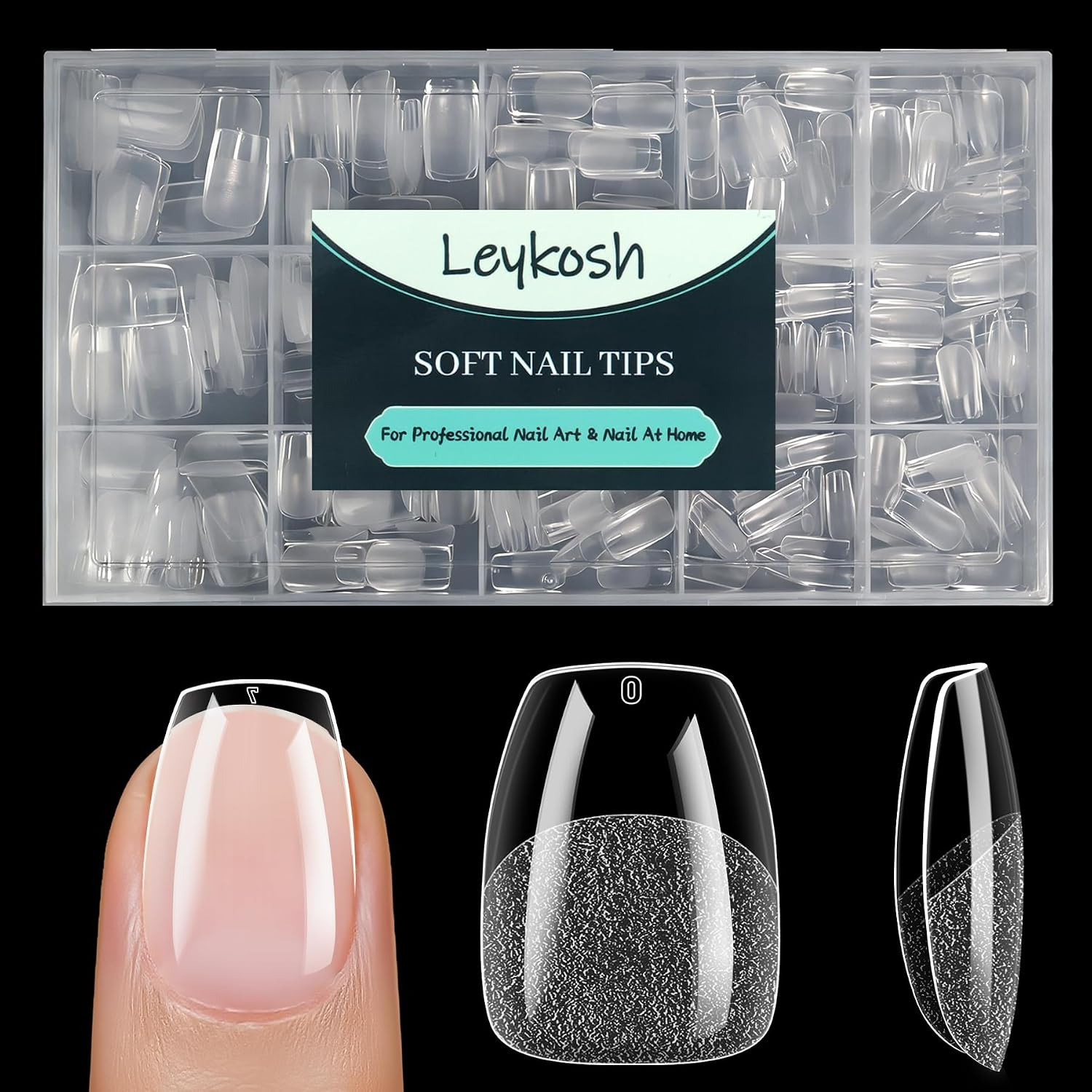 Medium Square Nail Tips, 15 Sizes 240 PCS Clear Acrylic Soft Fake Nails Gel Nail