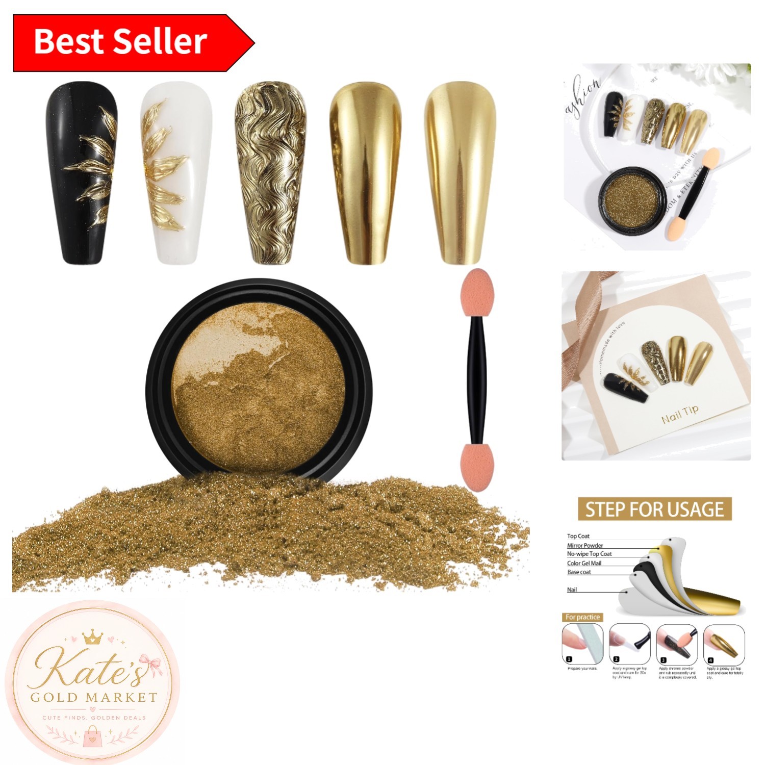Pearlescent Light Gold Nail Art Powder – Fine Chrome Pigment for Unique Effects