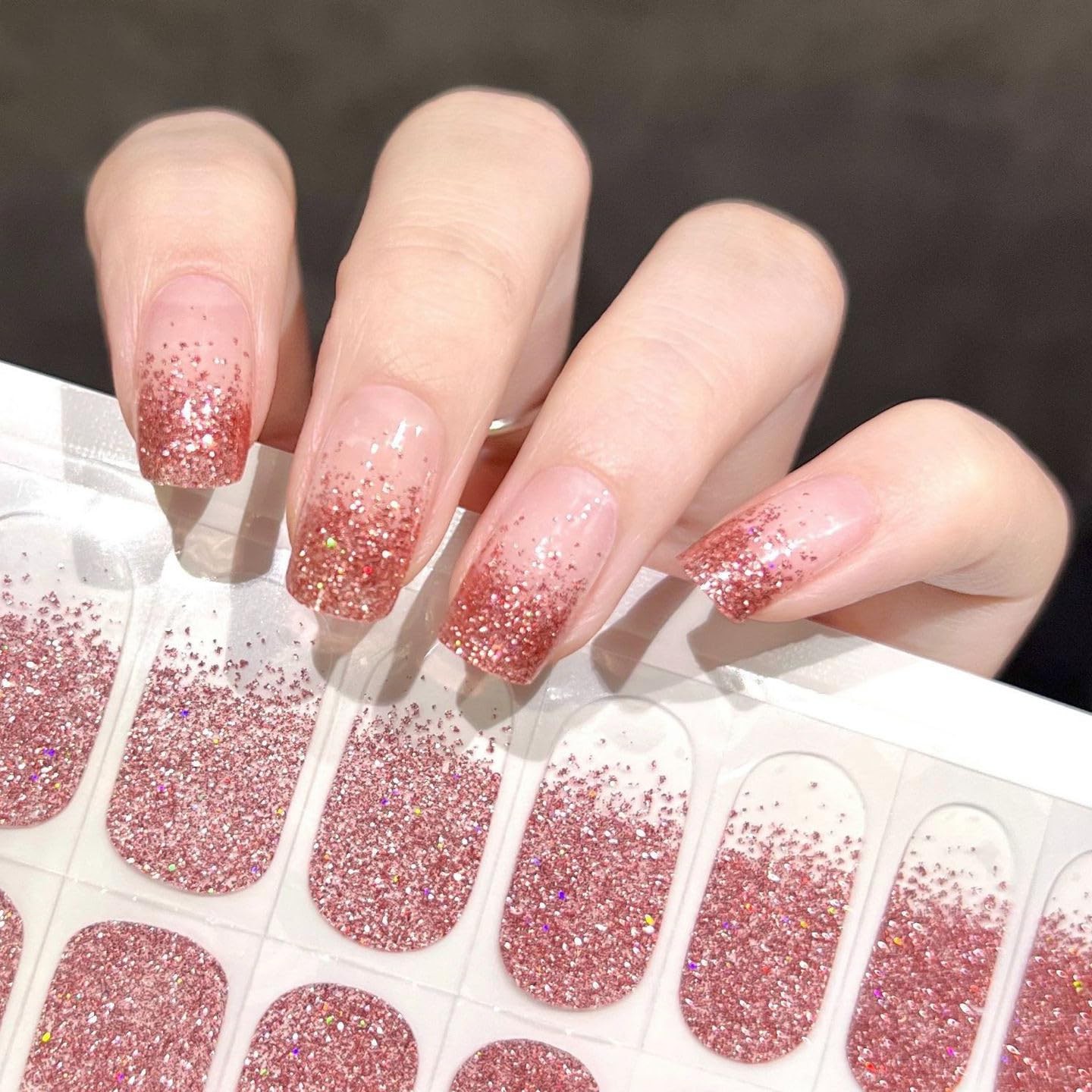 Semi Cured Gel Nail Sticker Glitter Sequins Nail Polish Strips Full Nail Wrap…
