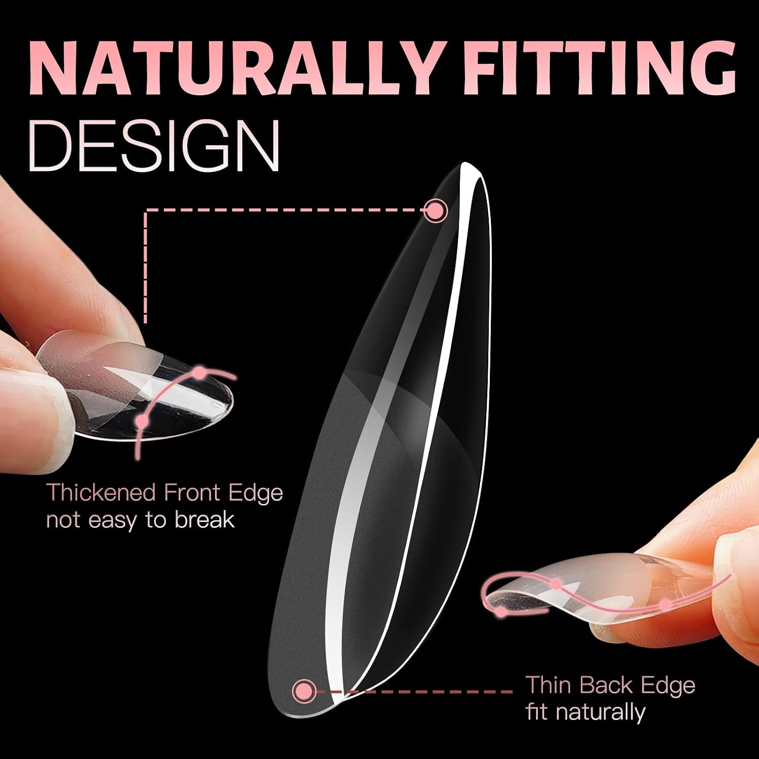 Medium Almond Gel Nail Tips, 240Pcs Pre Etched Clear Fake Nails Tips Almond Shap