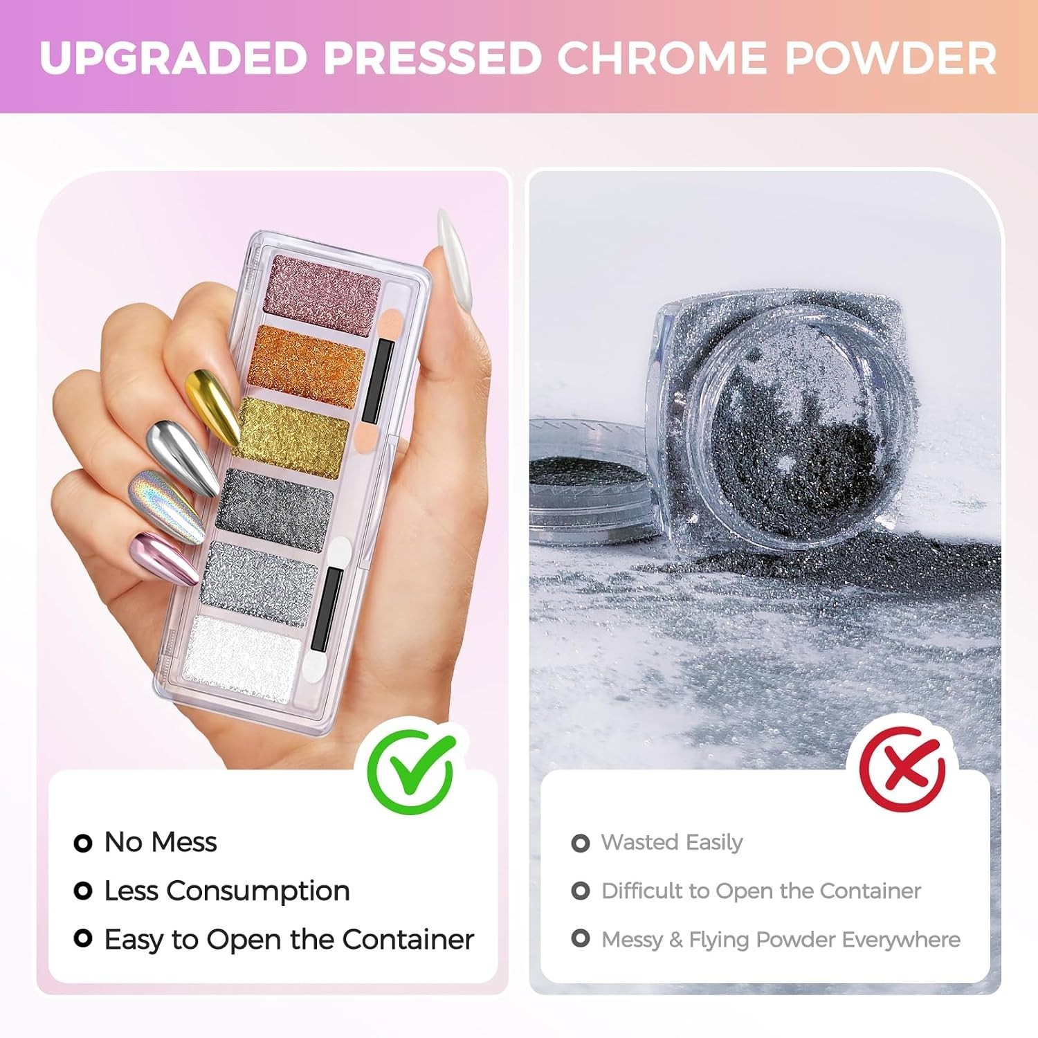 Chrome Nail Powder Palette – Iridescent Holographic Shine & Style