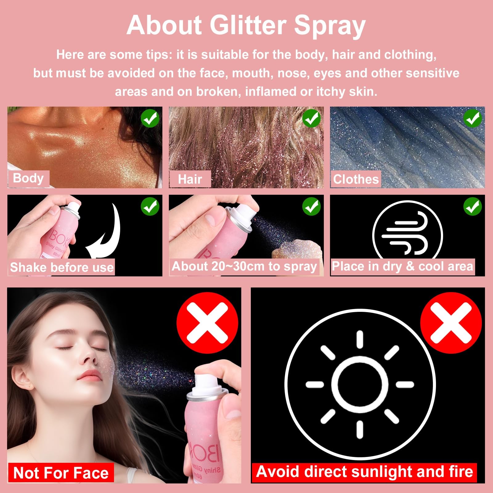 Body Glitter Spray, 60ML Holographic Silver Glitter Spray for Body Hair Cloth…