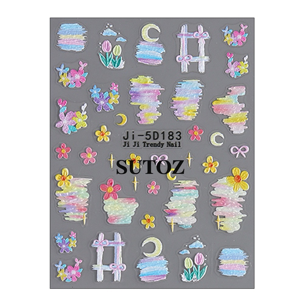 2Pcs 5D Nail Stickers Embossed Daisy Flower Bride Decal Nail Art Decoration NH29