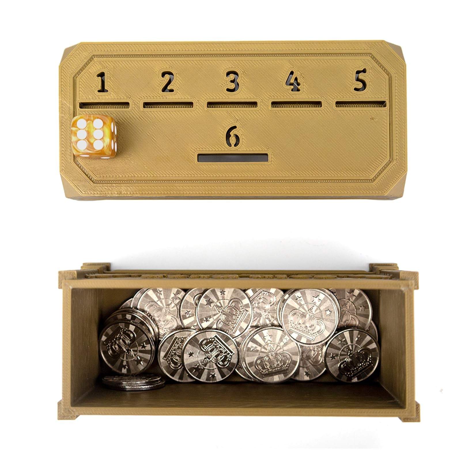 Penny Game with 30 Metal Coins,1 Dice,Coin Drop Game,A Fun Small, Gold