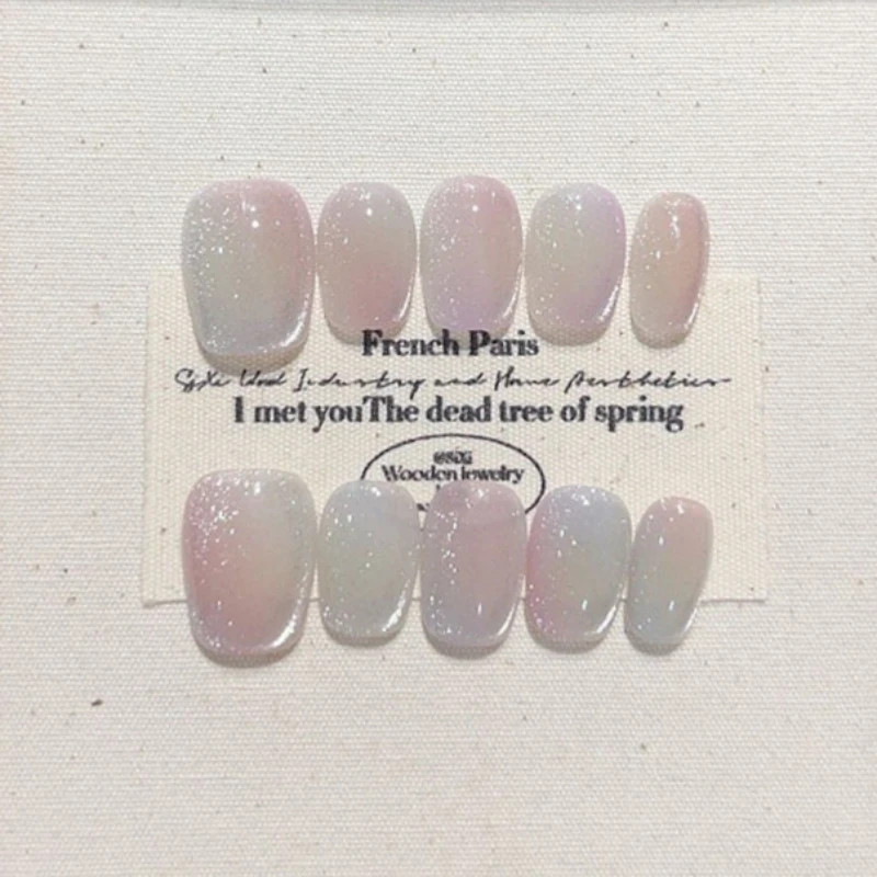 10Pcs Short Handmade Nails Cat Eyes Wearable False Nails Full Cover Nail Tips