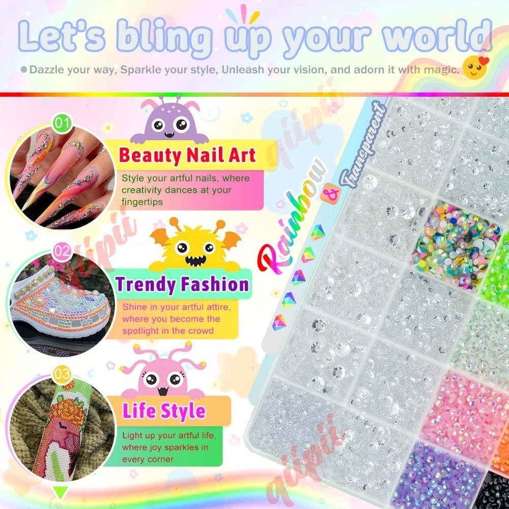 Clear Flatback Rhinestones for Nails Crafts 2-6mm Glitter Resin Gems with
