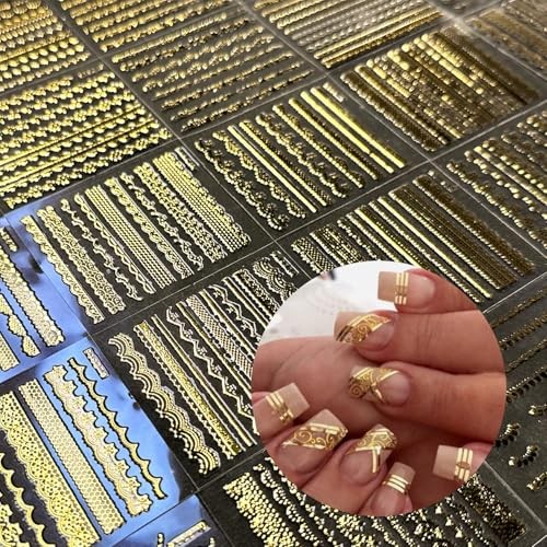 30 Sheets Gold Lace Nail Art Stickers – Baroque Line Nail Gold Lace, 30 Sheets