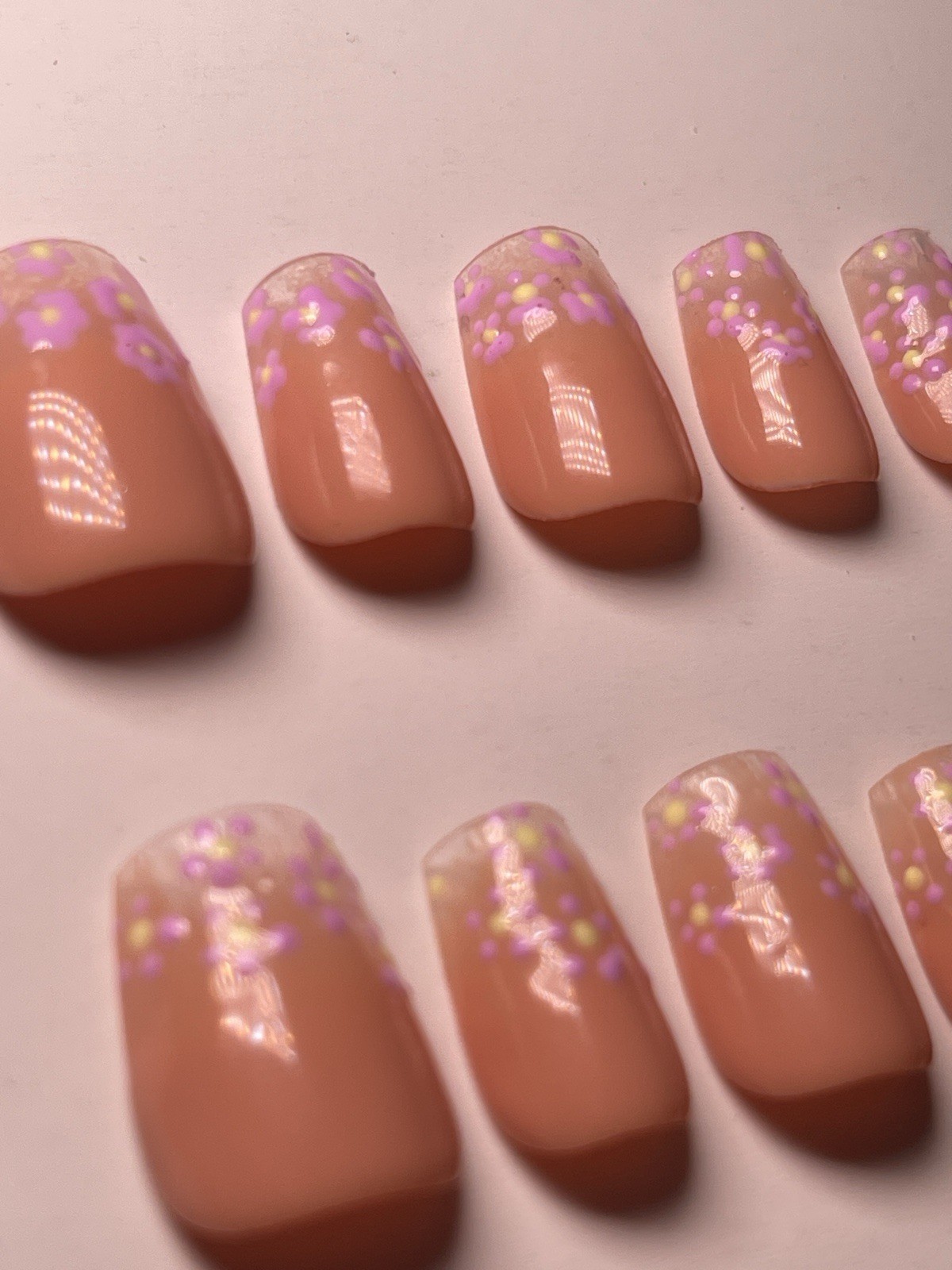 Nail Arts by Dia Medium Square Press-On Nails 3D Floral Peach Purple