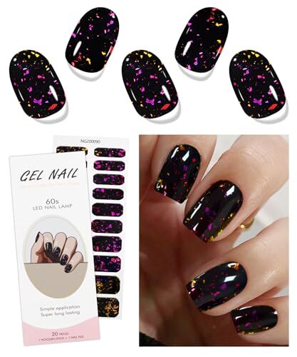 Gel Nail Stickers Purple Red Black Semi Cured Gel Nail Strips Wraps UV/LED