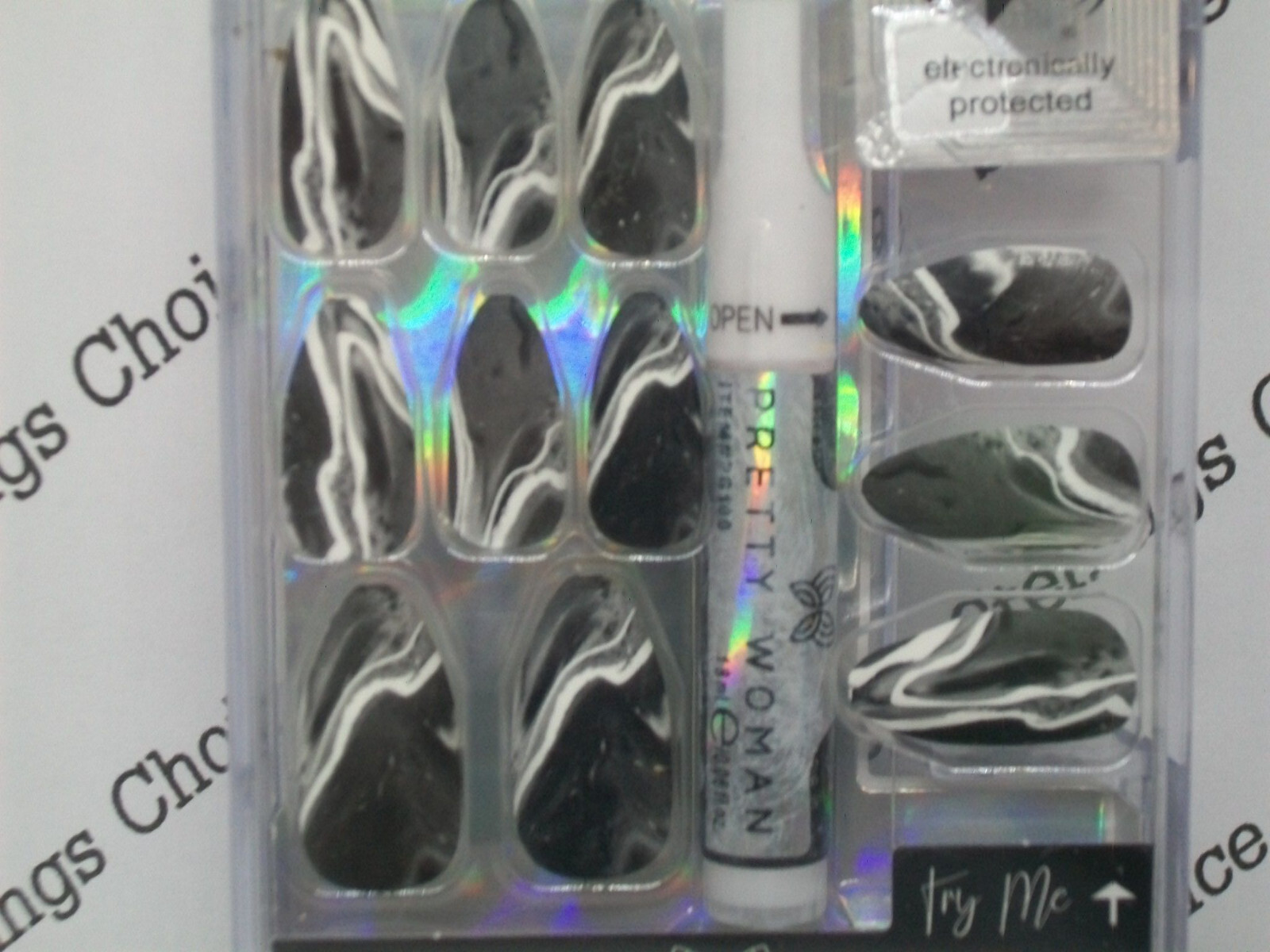 Pretty Woman Faux Nails #MNV298 Black Marbled