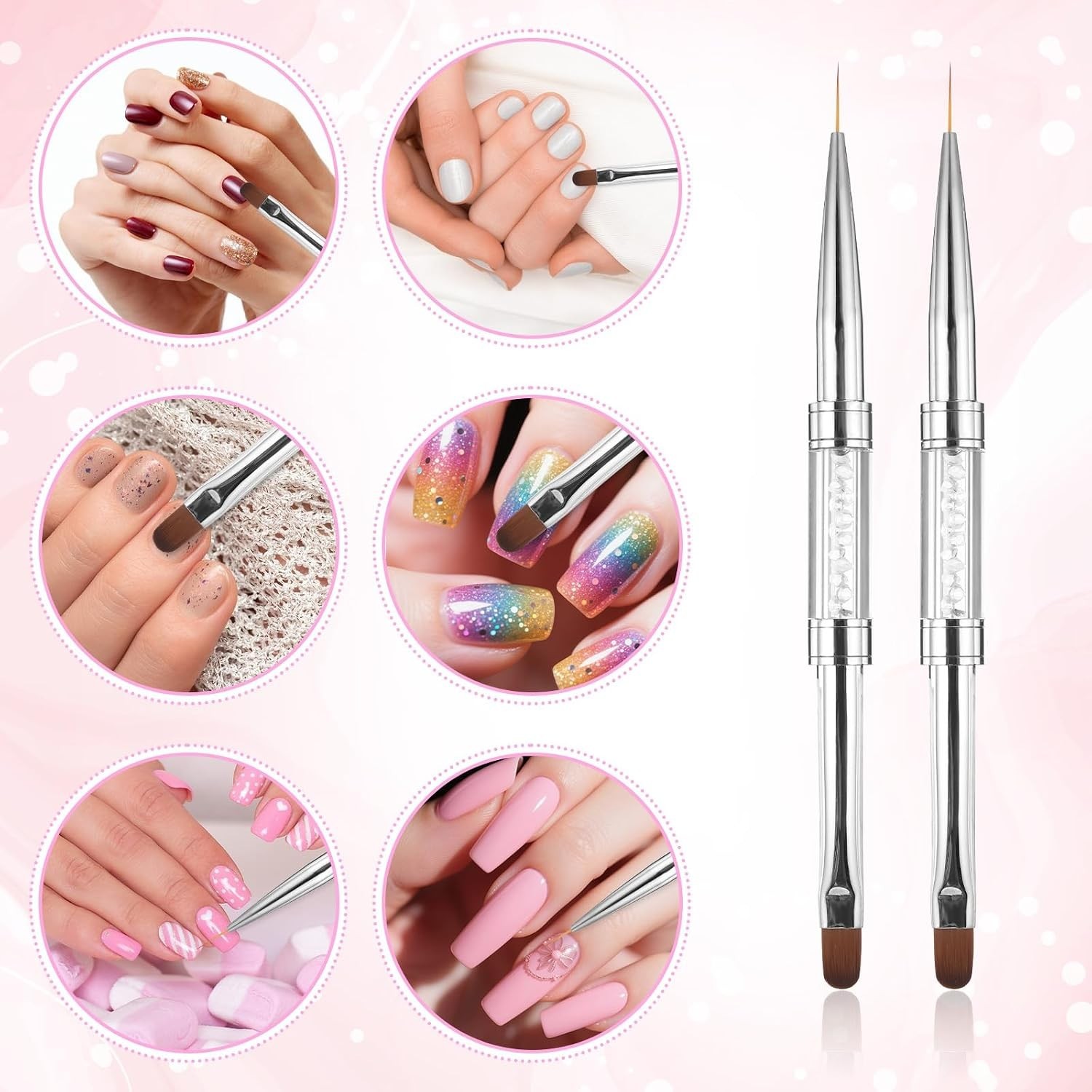 2 Pcs Double Ended French Tip Brush Hard Gel, Nail Builder Gel Brush, Brush L…