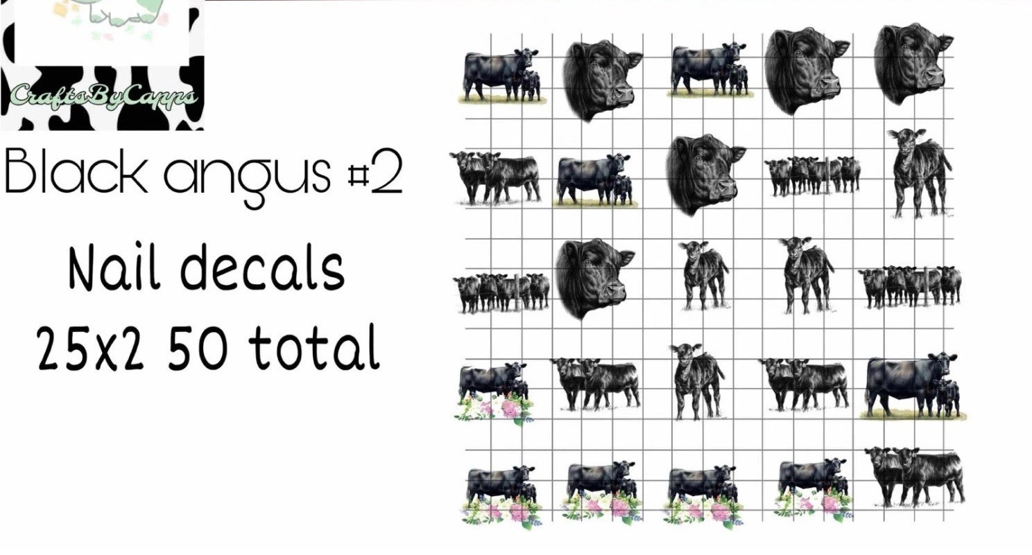 Black Angus Cows Waterslide Nail Art Decals Set Of 50 Instructions KC