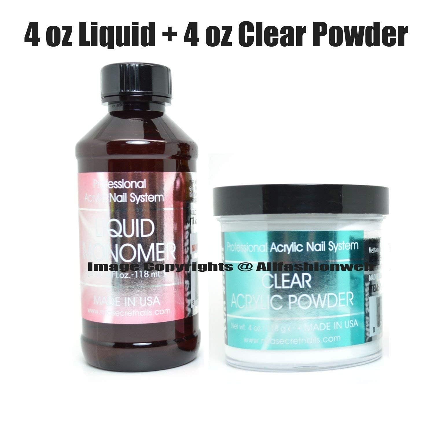 MIA SECRET 4oz Liquid Monomer + Clear 4 Ounce (Pack of 2), Powder