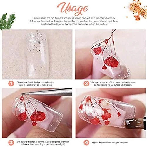 Teenior 24 Colors Nail Dried Flowers, 3D Nail Art Sticker for Tips Manicure D…